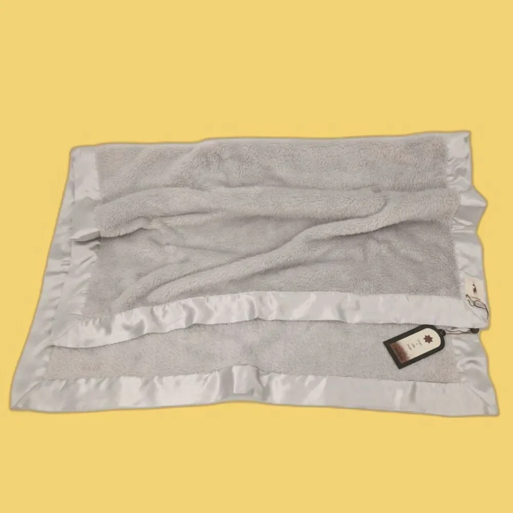 Baby Blanket Gray Plush Luxe Satin Trim Neutral Minimalist 30